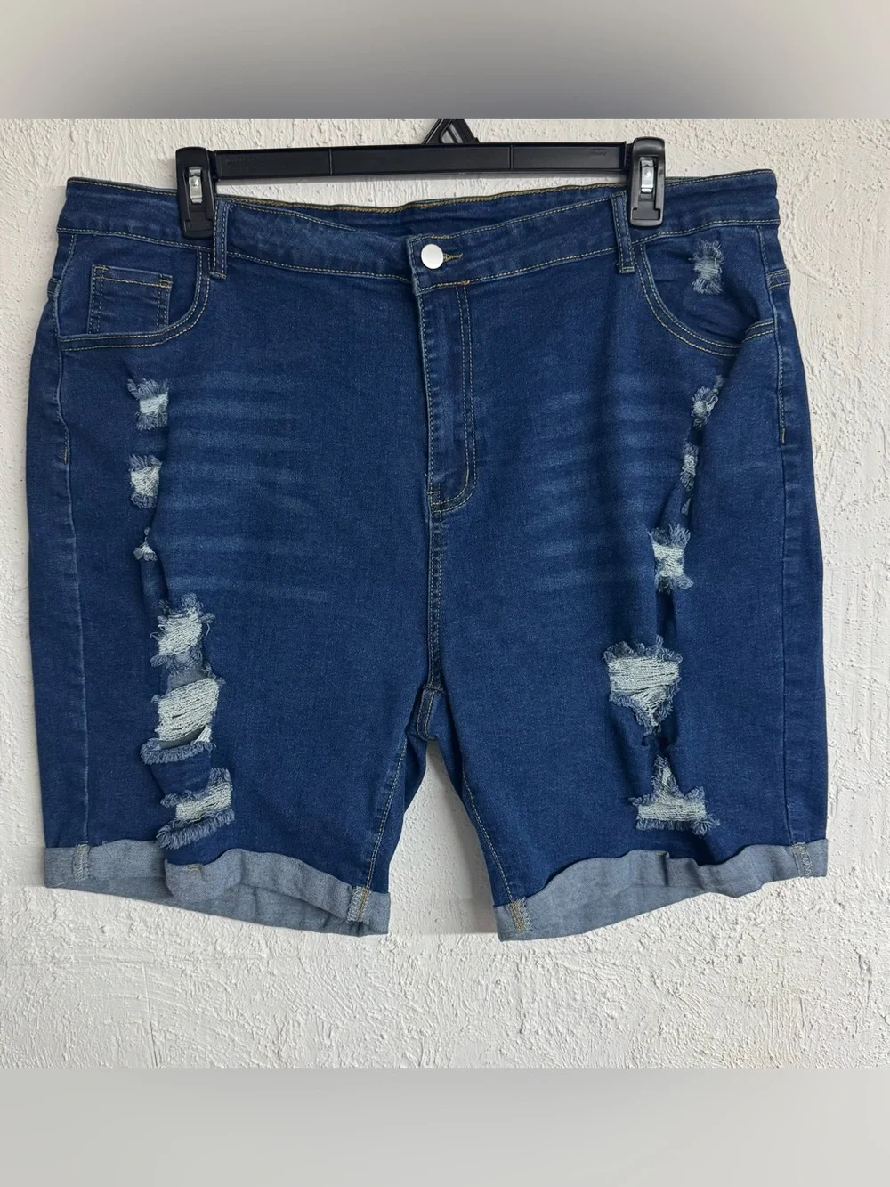 Women's High-Waisted Stretch Distressed Bermuda Jean Shorts